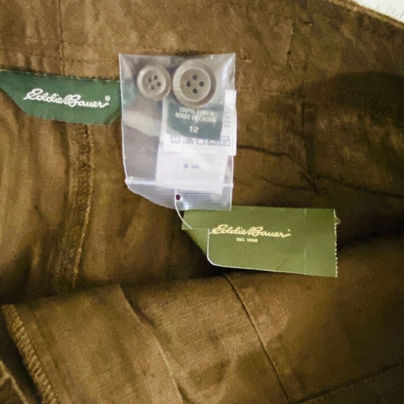 Womens 12 Eddie Bauer Crop Linen Pants Nutmeg Brown Drawstring 21" Drawstring - Picture 5 of 5